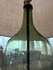 Italian Blown Green Glass Bottle Table Lamp With Barrel Shade