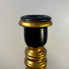 Candle Holders, Gold, Black, Barley Twist Design, Leather Bases, Pair