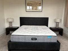 King Bed Woven Black Leather Headboard, Suede Sideboards, sku: 032756