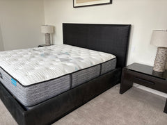 King Bed Woven Black Leather Headboard, Suede Sideboards, sku: 032756