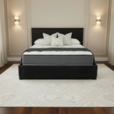 King Bed Woven Black Leather Headboard, Suede Sideboards, sku: 032756