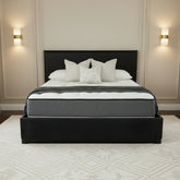 King Bed Woven Black Leather Headboard, Suede Sideboards, sku: 032756