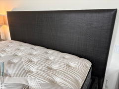 King Bed Woven Black Leather Headboard, Suede Sideboards, sku: 032756