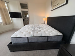 King Bed Woven Black Leather Headboard, Suede Sideboards, sku: 032756