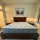 Suede Bedframe, King Size with Brass Nailhead & Leather Sideboard, Sku: 032831