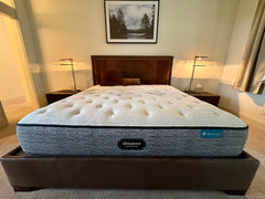 Suede Bedframe, King Size with Brass Nailhead & Leather Sideboard, Sku: 032831