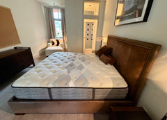 Suede Bedframe, King Size with Brass Nailhead & Leather Sideboard, Sku: 032831