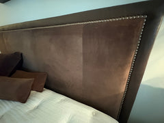 Suede Bedframe, King Size with Brass Nailhead & Leather Sideboard, Sku: 032831