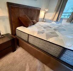 Suede Bedframe, King Size with Brass Nailhead & Leather Sideboard, Sku: 032831