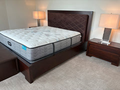 King Size Brown Suede Leather Cross Stitch Bed Frame, sku: 032814