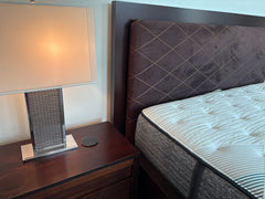 King Size Brown Suede Leather Cross Stitch Bed Frame, sku: 032814