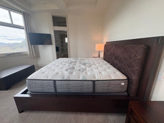 King Size Brown Suede Leather Cross Stitch Bed Frame, sku: 032814