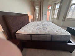 King Size Brown Suede Leather Cross Stitch Bed Frame, sku: 032814