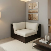 Corner Brown Leather Chair, White Upholstery Cushions, sku: 032816