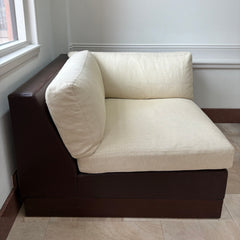 Corner Brown Leather Chair, White Upholstery Cushions, sku: 032816