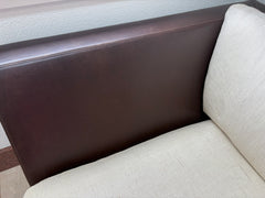 Corner Brown Leather Chair, White Upholstery Cushions, sku: 032816
