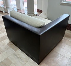 Corner Brown Leather Chair, White Upholstery Cushions, sku: 032816