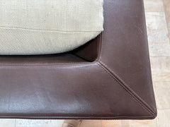 Corner Brown Leather Chair, White Upholstery Cushions, sku: 032816