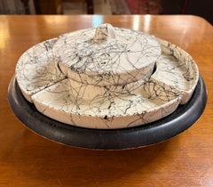 Seven Piece Vintage Hazel Atlas Black Drizzle String Spaghetti Milk Serving Dish, Lazy Susan, sku: 033745