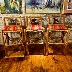 Set of Three Stick Built Barstools, Rustic