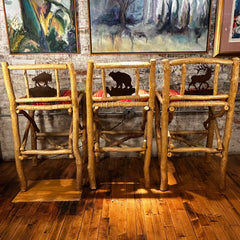 Set of Three Stick Built Barstools, Rustic