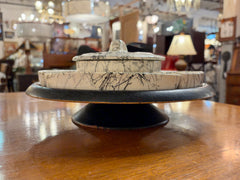 Seven Piece Vintage Hazel Atlas Black Drizzle String Spaghetti Milk Serving Dish, Lazy Susan, sku: 033745