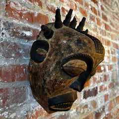 Primitive African Warrior Mask, Hand Carved Wood
