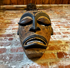 Primitive African Warrior Mask, Hand Carved Wood