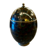 Maitland Smith Egg Box with Peacock Feather Design, Brass Mountings