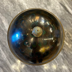 Maitland Smith Egg Box with Peacock Feather Design, Brass Mountings