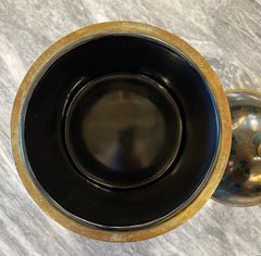 Maitland Smith Egg Box with Peacock Feather Design, Brass Mountings