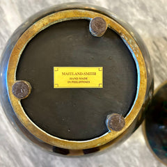 Maitland Smith Egg Box with Peacock Feather Design, Brass Mountings