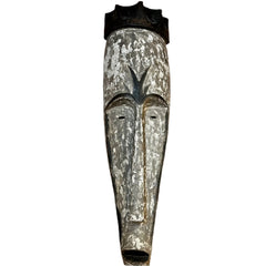 Primitive Gray Wooden Mask, Hand Carved, Wall Art,Vintage