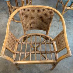 Ficks Reed 5 Piece Dining Set, Rattan, Cane & Round Glass Top, Green Wool Seat Cushions, Sku: 033762
