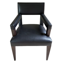Side Accent Chair, Black Leather, Wood Frame