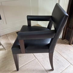 Side Accent Chair, Black Leather, Wood Frame