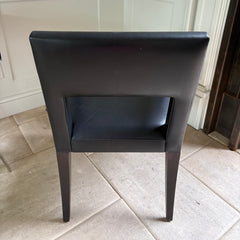 Side Accent Chair, Black Leather, Wood Frame