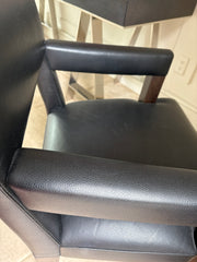 Side Accent Chair, Black Leather, Wood Frame