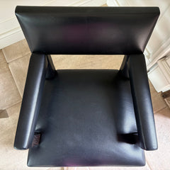 Side Accent Chair, Black Leather, Wood Frame