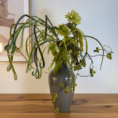 Mockingbird Studio Silk Floral Arrangement, Green Florals, Tall Composite Vase Gray Vase, Sku: 033766