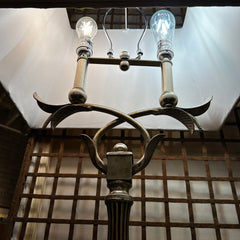 Table Lamp, Metallic Leaf Finish with Custom Pleated Shade, Rectangle