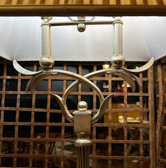 Table Lamp, Metallic Leaf Finish with Custom Pleated Shade, Rectangle