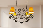 Chandelier, Iron, Black, Six Arm, Six Candle Stick, Branch with Leaves Design, Rustic