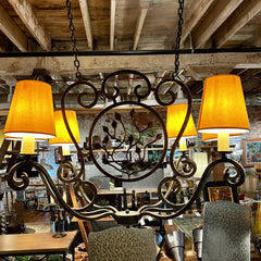 Chandelier, Iron, Black, Six Arm, Six Candle Stick, Branch with Leaves Design, Rustic