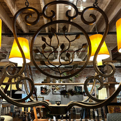 Chandelier, Iron, Black, Six Arm, Six Candle Stick, Branch with Leaves Design, Rustic