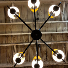 Chandelier, Iron, Black, Six Arm, Six Candle Stick, Branch with Leaves Design, Rustic