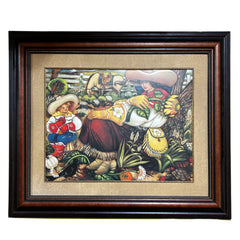 Print, Framed and Matted Farm Scene, Young Cowboy, Cowgirl, Flora and Fauna