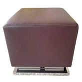 Footstool, Brown Leather & Chrome Base on Casters