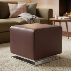Footstool, Brown Leather & Chrome Base on Casters, sku: 032751