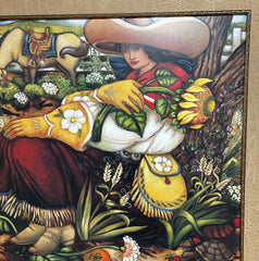 Print, Framed and Matted Farm Scene, Young Cowboy, Cowgirl, Flora and Fauna